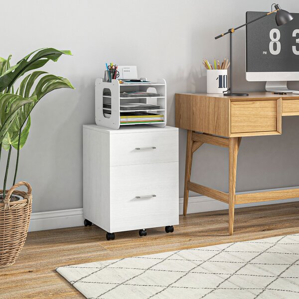 HOMCOM Cassettiera da Scrivania con 2 Cassetti e Ruote, Archivio Mobile per Documenti A4 o Formato Letter, 39,5x39x58,5 cm, Bianco | Aosom Italy