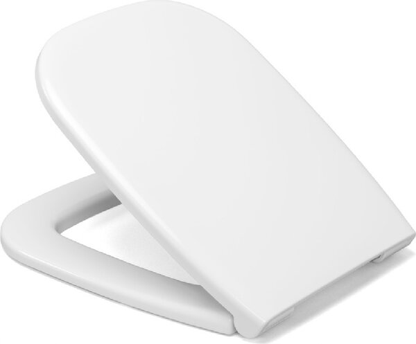 Sedile WC Ramm compatibile con Duravit D-Code, realizzato in duroplast antibatterico, con cerniera in metallo