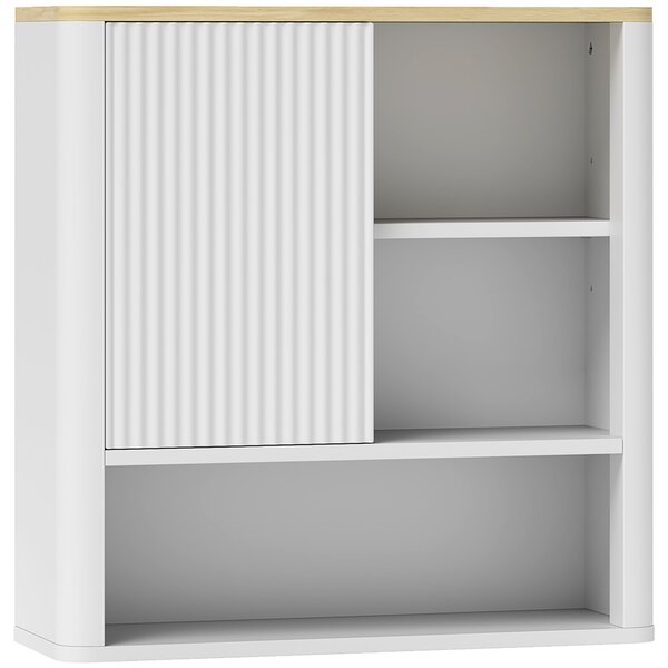 HOMCOM Armadio da Bagno a Parete con Anta Scorrevole, 5 Scomparti e Ripiani Regolabili, 60x20x62 cm, Bianco | Aosom Italy