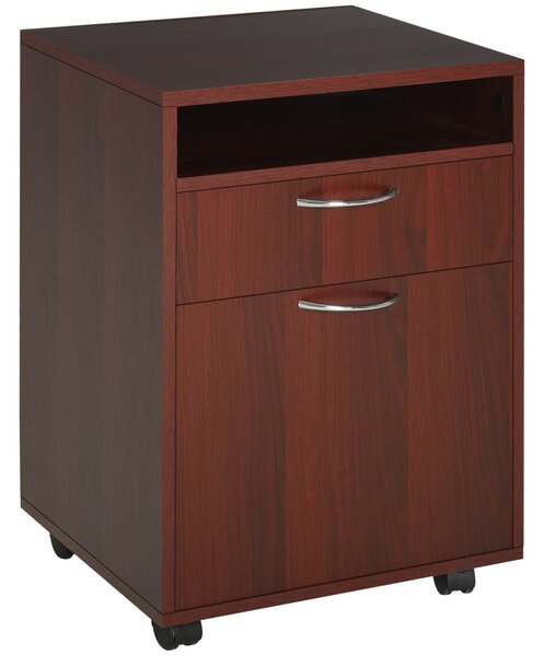 HOMCOM Cassettiera da Scrivania con Ruote, Cassetto Scomparto e Porta, Archivio Mobile per Studio, 40x35x60 cm, Marrone Scuro | Aosom Italy