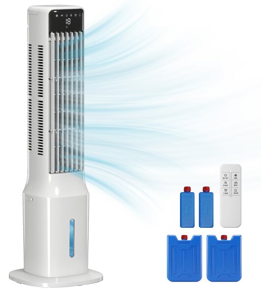 HOMCOM Climatizzatore Evaporativo a Torre 3 in 1 con Serbatoio da 9L, Oscillazione 48°, 3 Velocità, 3 Modalità e Timer, Bianco | Aosom Italy