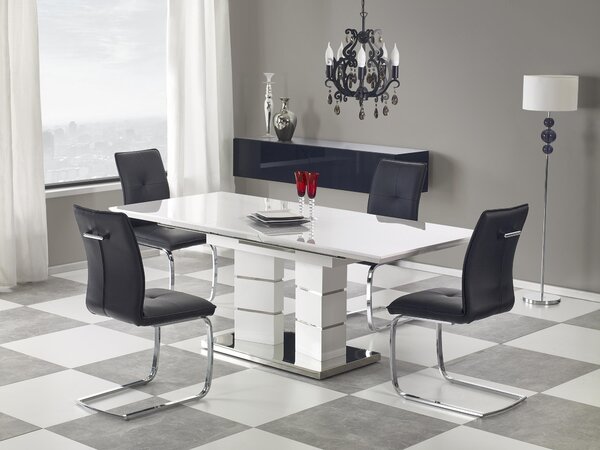 Tavolo da pranzo allungabile HA-333, bianco lucido, design moderno, dimensioni da 160 a 200 cm