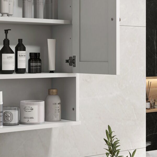 Kleankin Armadietto da Bagno da Parete, Mobile da Bagno Appendiabile Rustico con Scomparto Ripiano Regolabile e 2 Ante, Bianco | Aosom Italy