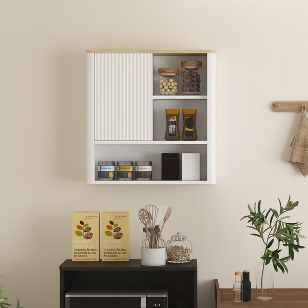HOMCOM Armadio da Bagno a Parete con Anta Scorrevole, 5 Scomparti e Ripiani Regolabili, 60x20x62 cm, Bianco | Aosom Italy