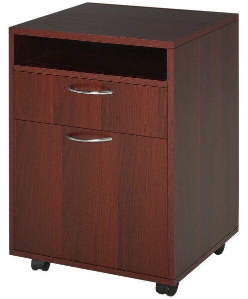 HOMCOM Cassettiera da Scrivania con Ruote, Cassetto Scomparto e Porta, Archivio Mobile per Studio, 40x35x60 cm, Marrone Scuro | Aosom Italy