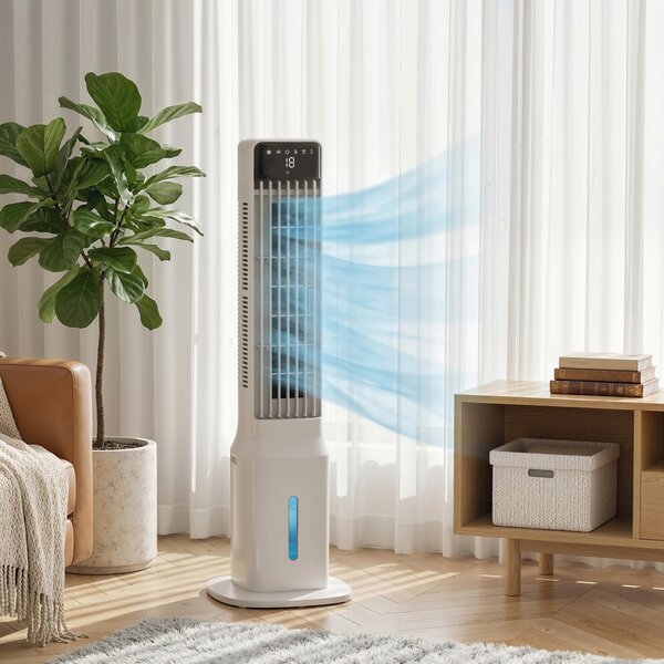 HOMCOM Climatizzatore Evaporativo a Torre 3 in 1 con Serbatoio da 9L, Oscillazione 48°, 3 Velocità, 3 Modalità e Timer, Bianco | Aosom Italy