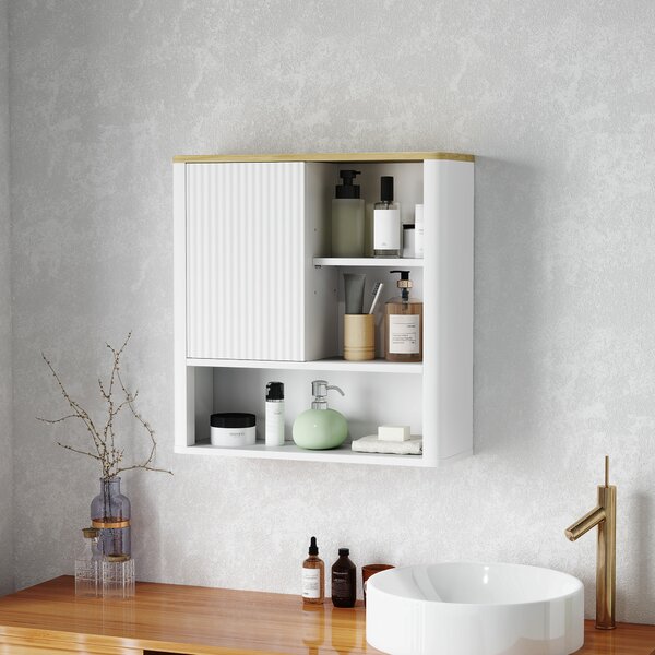 HOMCOM Armadio da Bagno a Parete con Anta Scorrevole, 5 Scomparti e Ripiani Regolabili, 60x20x62 cm, Bianco | Aosom Italy