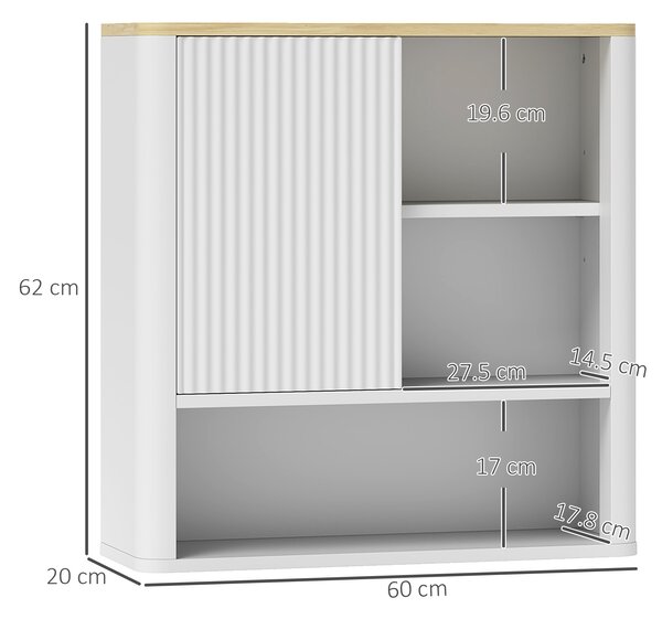 HOMCOM Armadio da Bagno a Parete con Anta Scorrevole, 5 Scomparti e Ripiani Regolabili, 60x20x62 cm, Bianco | Aosom Italy