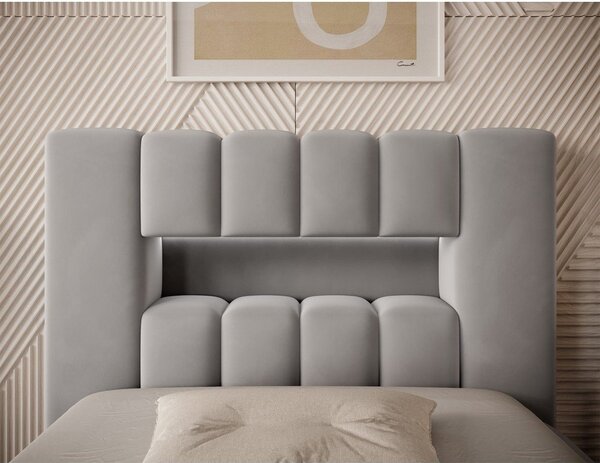 Letto singolo imbottito grigio con contenitore con rete inclusa 90x200 cm Lamica – ELTAP
