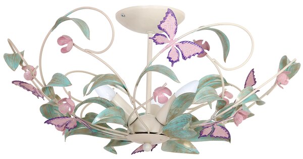 Plafoniera giocosa in stile floreale bianco rosa 3x E14 fino a 60 watt 230V in metallo, per cucina sala da pranzo lampada luci illuminazione