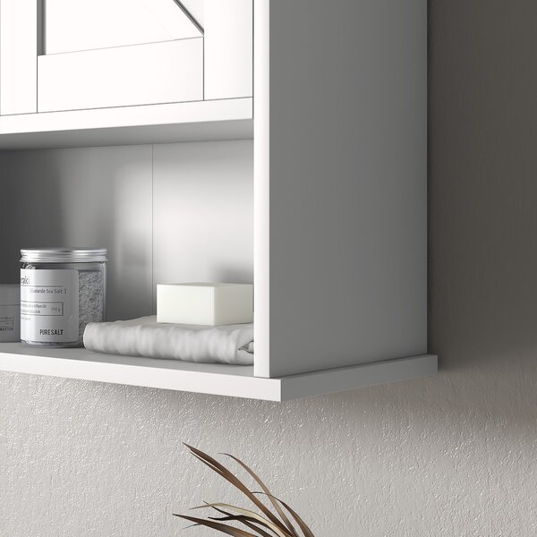 Kleankin Armadietto da Bagno da Parete, Mobile da Bagno Appendiabile Rustico con Scomparto Ripiano Regolabile e 2 Ante, Bianco | Aosom Italy