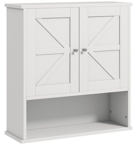 Kleankin Armadietto da Bagno da Parete, Mobile da Bagno Appendiabile Rustico con Scomparto Ripiano Regolabile e 2 Ante, Bianco | Aosom Italy