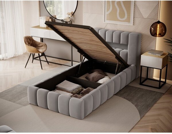 Letto singolo imbottito grigio con contenitore con rete inclusa 90x200 cm Lamica – ELTAP