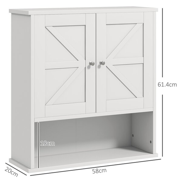 Kleankin Armadietto da Bagno da Parete, Mobile da Bagno Appendiabile Rustico con Scomparto Ripiano Regolabile e 2 Ante, Bianco | Aosom Italy