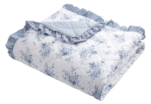 Copriletto bianco/blu con rivestimento trapuntato 220x230 cm Lucie Floral Frill – Catherine Lansfield