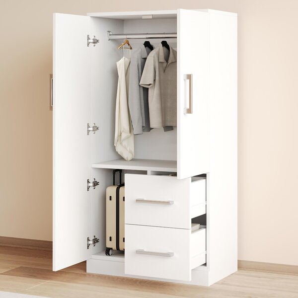 Armadio per bambini Merax con 2 cassetti e ripiani, armadio a due ante in MDF e legno di pino, armadio singolo, mobile contenitore, bianco