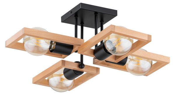 Lampada da soffitto REZON in legno chiaro e nero, 4xE27x15W, legno, dimensioni: 21x56x56 cm, IP20, Alfa