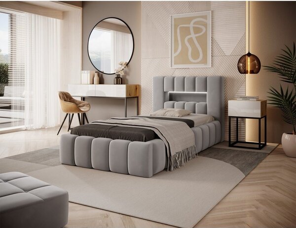 Letto singolo imbottito grigio con contenitore con rete inclusa 90x200 cm Lamica – ELTAP
