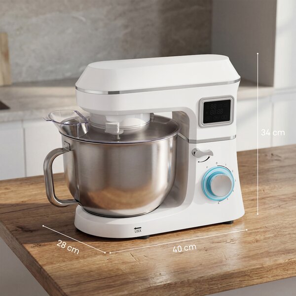 HOMCOM Robot da Cucina Impastatrice 6L 1400W con Testa Inclinabile, 6 Velocità, Funzione di Lievitazione e Display LED, Bianco | Aosom Italy