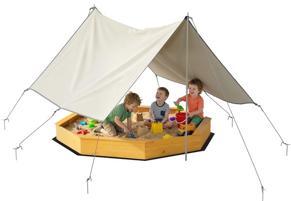 AIYAPLAY Sabbiera con Tetto, 4 Panche e Telo di Fondo per 8 Bambini da 3-8 Anni, per Esterno Giardino, in Legno, 214,5x214,5 cm, Giallo | Aosom Italy