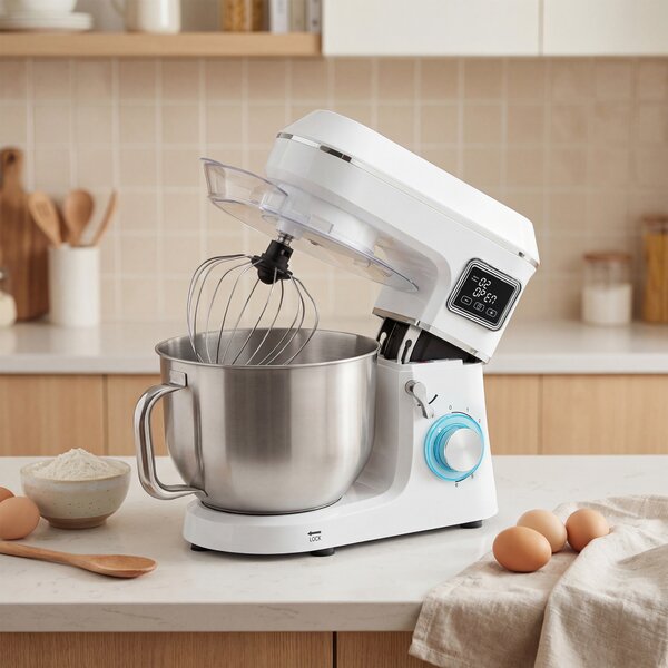 HOMCOM Robot da Cucina Impastatrice 6L 1400W con Testa Inclinabile, 6 Velocità, Funzione di Lievitazione e Display LED, Bianco | Aosom Italy
