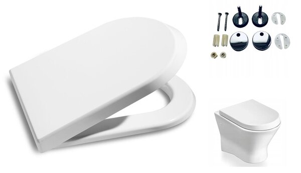 Sedile WC Ramm compatibile con Roca Nexo, realizzato in duroplast antibatterico, con cerniera in metallo