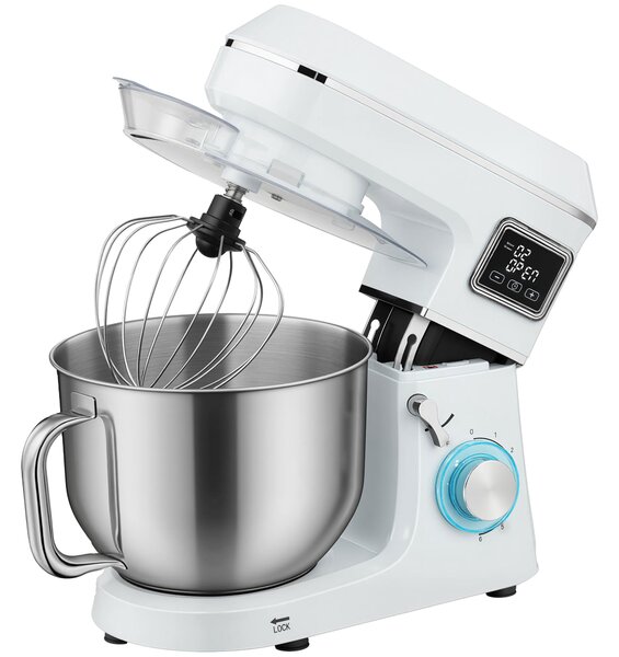 HOMCOM Robot da Cucina Impastatrice 6L 1400W con Testa Inclinabile, 6 Velocità, Funzione di Lievitazione e Display LED, Bianco | Aosom Italy