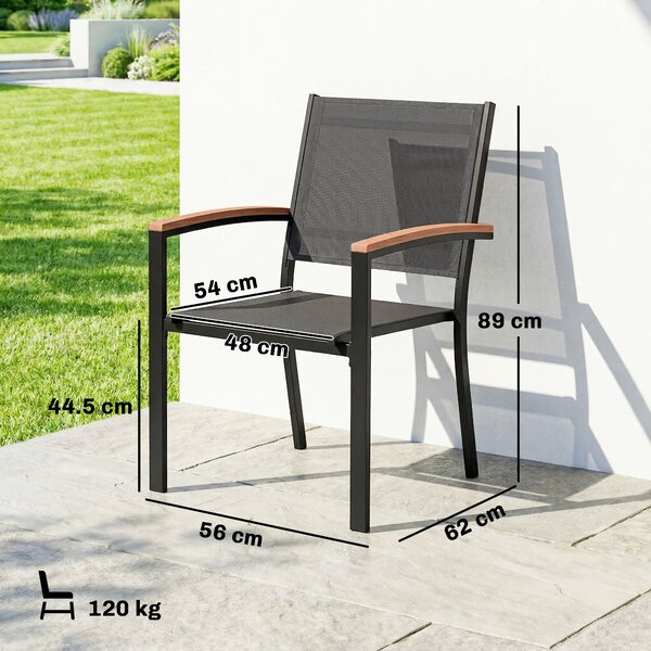 Outsunny Set 2 Sedie da Giardino in Texteline e Metallo con Braccioli Effetto Legno, 56x62x89 cm, Grigio | Aosom Italy