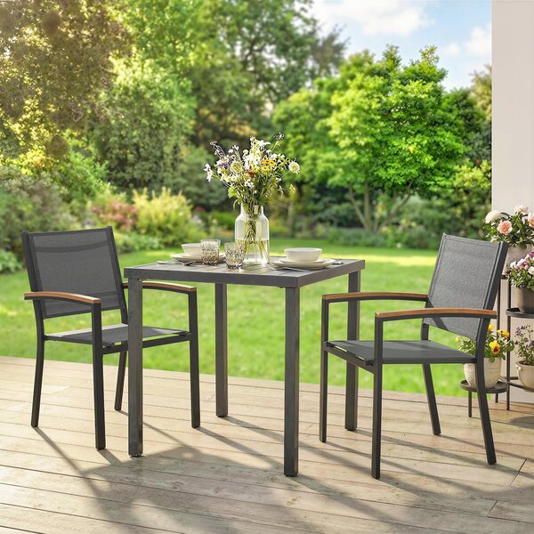 Outsunny Set 2 Sedie da Giardino in Texteline e Metallo con Braccioli Effetto Legno, 56x62x89 cm, Grigio | Aosom Italy