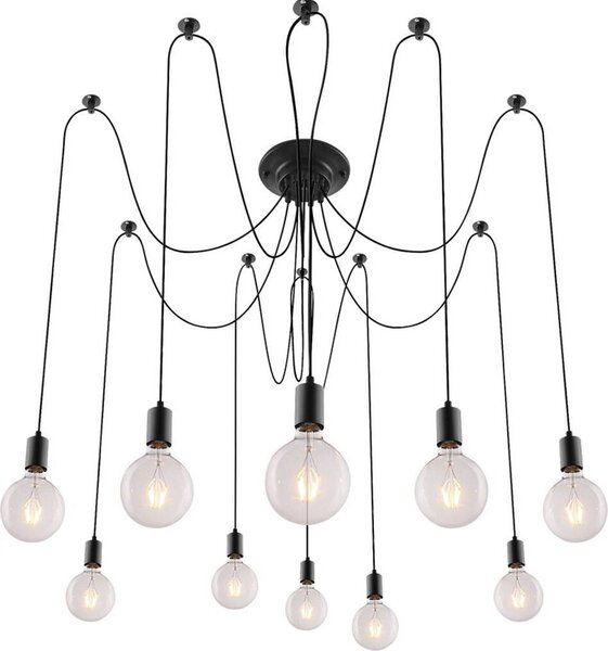 Lampada a sospensione Rabalux 2224 con 10 faretti Caspar, E27, nera, rotonda, stile industriale, ø800 mm