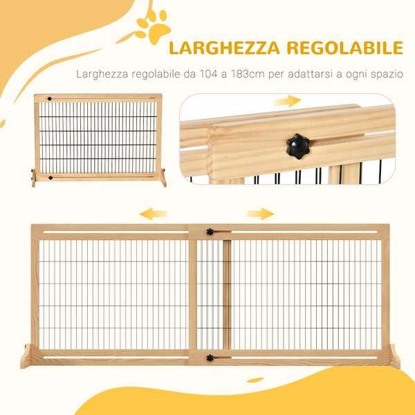 PawHut Cancellino per Cani Estensibile in Legno da Interno, 104-183x36x69cm, Colore Legno