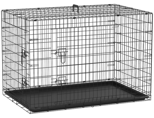 PawHut Gabbia per Animali Domestici Trasportino per Cani e Gatti Pieghevole in Acciaio Doppia Apertura 117 × 74.5 × 81cm Nero|Aosom
