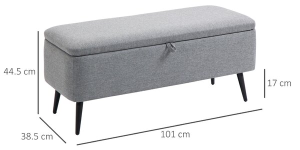 HOMCOM Panca Contenitore in Tessuto Effetto Velluto, per Camera, Soggiorno e Ingresso, 101x38.5x44.5 cm, Grigio