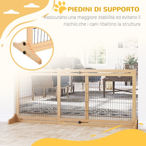 PawHut Cancellino per Cani Estensibile in Legno da Interno, 104-183x36x69cm, Colore Legno