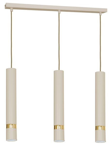 Lampada a sospensione 3 tubi crema con elementi dorati striscia 60 cm Reno 3xGU10 8W Luminex