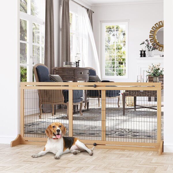 PawHut Cancellino per Cani Estensibile in Legno da Interno, 104-183x36x69cm, Colore Legno