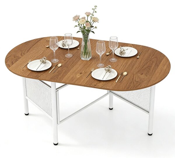 KOMFOTTEU Tavolo da pranzo ovale per 6-8 persone, tavolo pieghevole con gambe in metallo robuste e piano in legno, tavolo pieghevole salvaspazio, tavolo da cucina, tavolo per soggiorno e sala da pranzo, dimensioni 150 x 80 x 76 cm