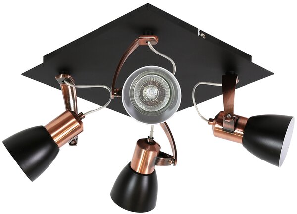 Lampada da soffitto orientabile Markus, rame e nero, 4xGU10x50W, metallo, dimensioni: 17x30x30 cm, IP20, Candellux