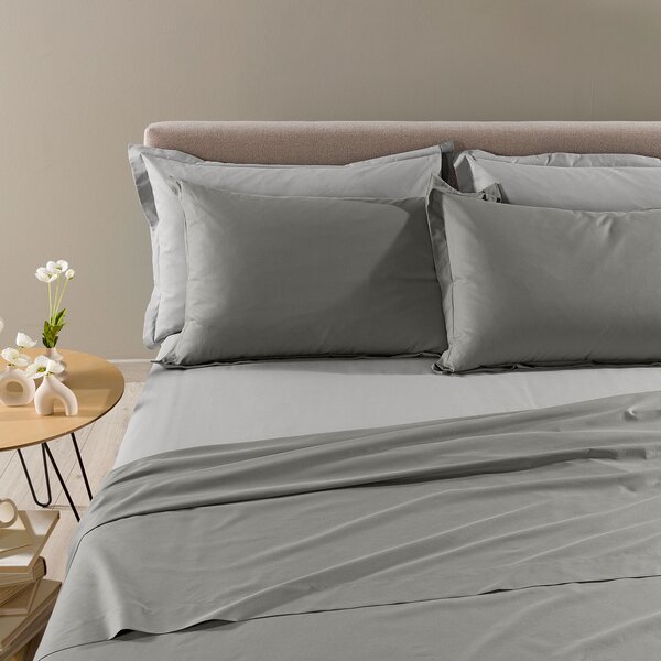 Completo Lenzuola In Cotone Vita Double Singolo Primanatura Tinta Unita Grigio Caleffi