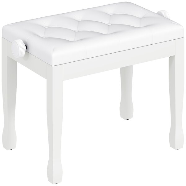 HOMCOM Panca per pianoforte, panca da tastiera regolabile in altezza in legno massello, seduta imbottita, 64 x 35 x 45-55 cm, bianco | Aosom Italy