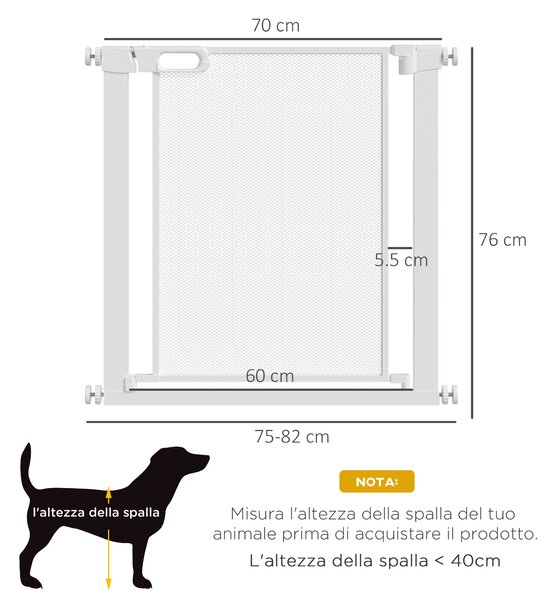PawHut Cancellino per Cani Regolabile con Chiusura Automatica, Acciaio e ABS, 75-82x76 cm, Bianco | Aosom Italy