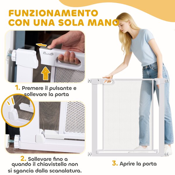 PawHut Cancellino per Cani Regolabile con Chiusura Automatica, Acciaio e ABS, 75-82x76 cm, Bianco | Aosom Italy