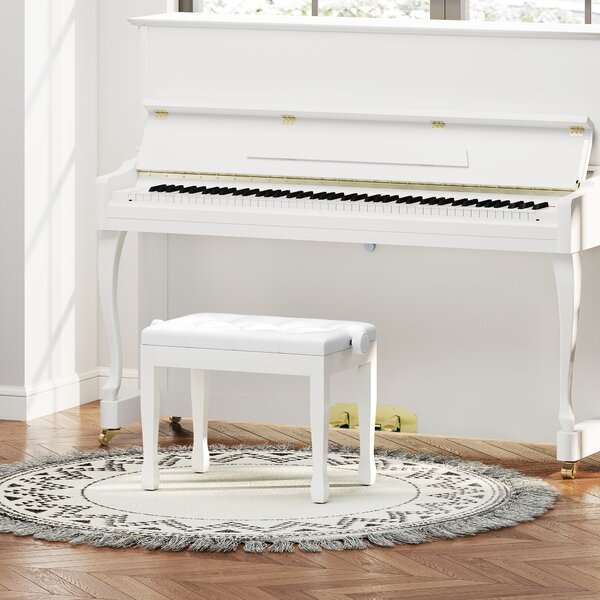HOMCOM Panca per pianoforte, panca da tastiera regolabile in altezza in legno massello, seduta imbottita, 64 x 35 x 45-55 cm, bianco | Aosom Italy