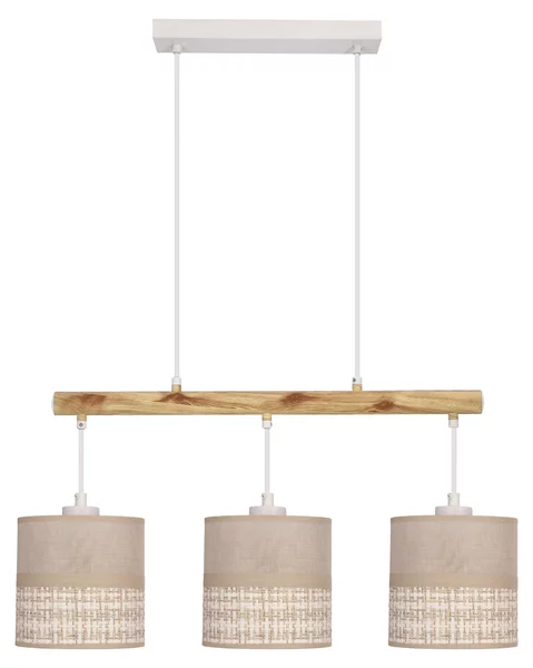 Lampada a sospensione con paralumi beige Izotto, bianca, 3xE27x60W, tessuto, dimensioni: 130x64x15 cm, IP20, Candellux
