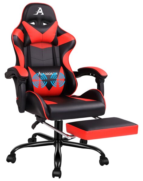 Sedia da gioco massaggiante ALFORDSON, inclinazione 150°, sedia direzionale ergonomica, Finto cuoio con poggiapiedi, regolabile in altezza, sedia da corsa, capacità di carico 180 kg rosso