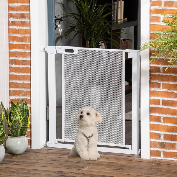 PawHut Cancellino per Cani Regolabile con Chiusura Automatica, Acciaio e ABS, 75-82x76 cm, Bianco | Aosom Italy