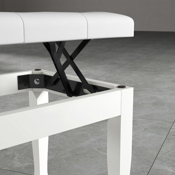 HOMCOM Panca per pianoforte, panca da tastiera regolabile in altezza in legno massello, seduta imbottita, 64 x 35 x 45-55 cm, bianco | Aosom Italy