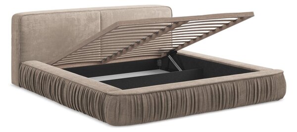 Letto matrimoniale imbottito beige con contenitore e rete inclusi 180x200 cm Keoni – Makamii
