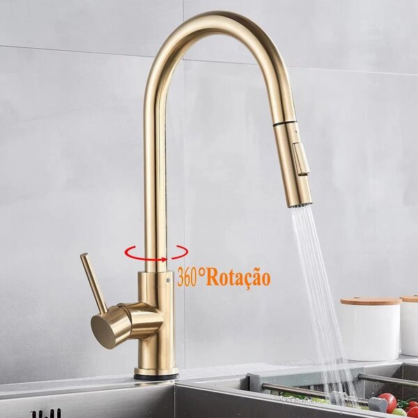 Miscelatore per cucina con sensore touch, realizzato in acciaio inossidabile 304, con doccetta estraibile, per acqua calda e fredda, monocomando, finitura oro spazzolato