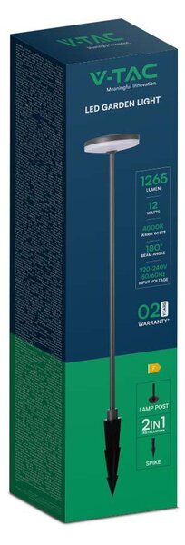 V-TAC VT-1160 Lampada led da Giardino 12W con picchetto lampioncino viale segnapassi colore ANTRACITE h80cm luce 3000k IP65 sku 23021